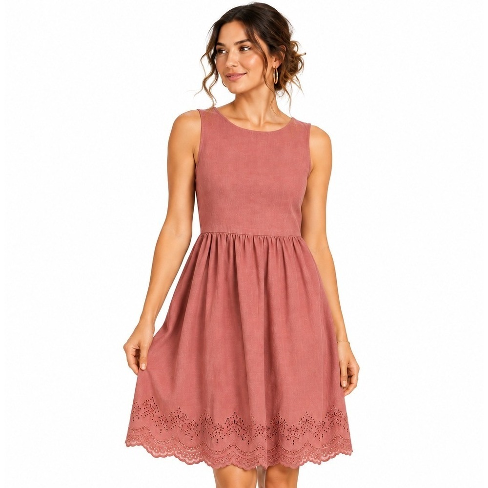 41 Hawthorn Allison Linen Blend Eyelet Dress Pink Sleeveless Womens S NWT
